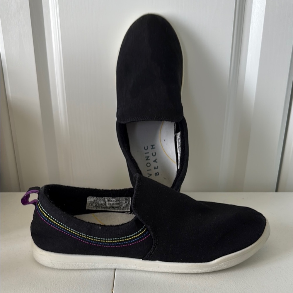 *WOMEN’S VIONIC BEACH MARSHALL BLACK SLIP ON FLATS (as 8) - Picture 2 of 7